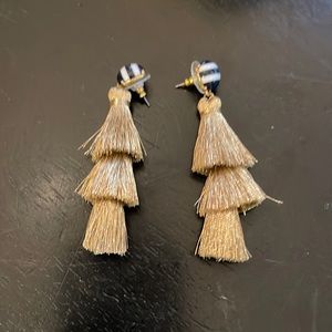 Gold tassel earrings with navy and white stripe stud